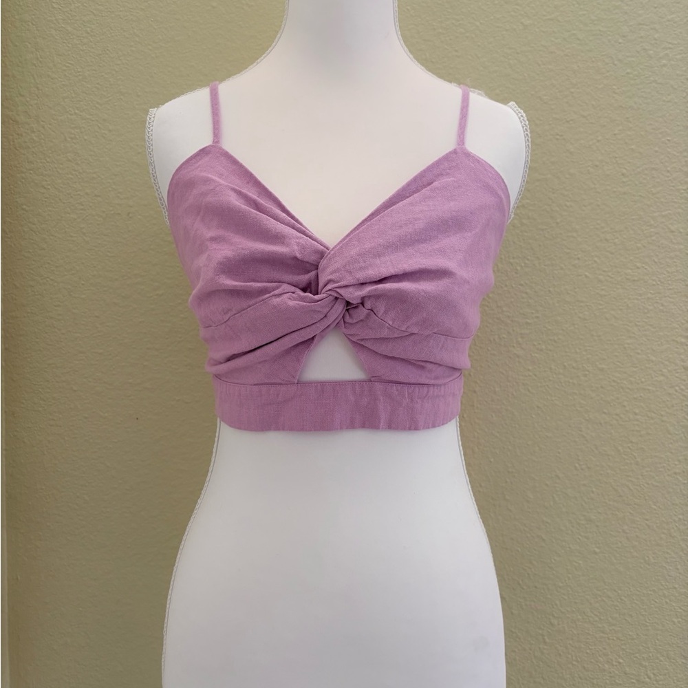 NWOT House of Harlow 1960 Twisted Crop Top Linen Blend Lilac Purple Medium